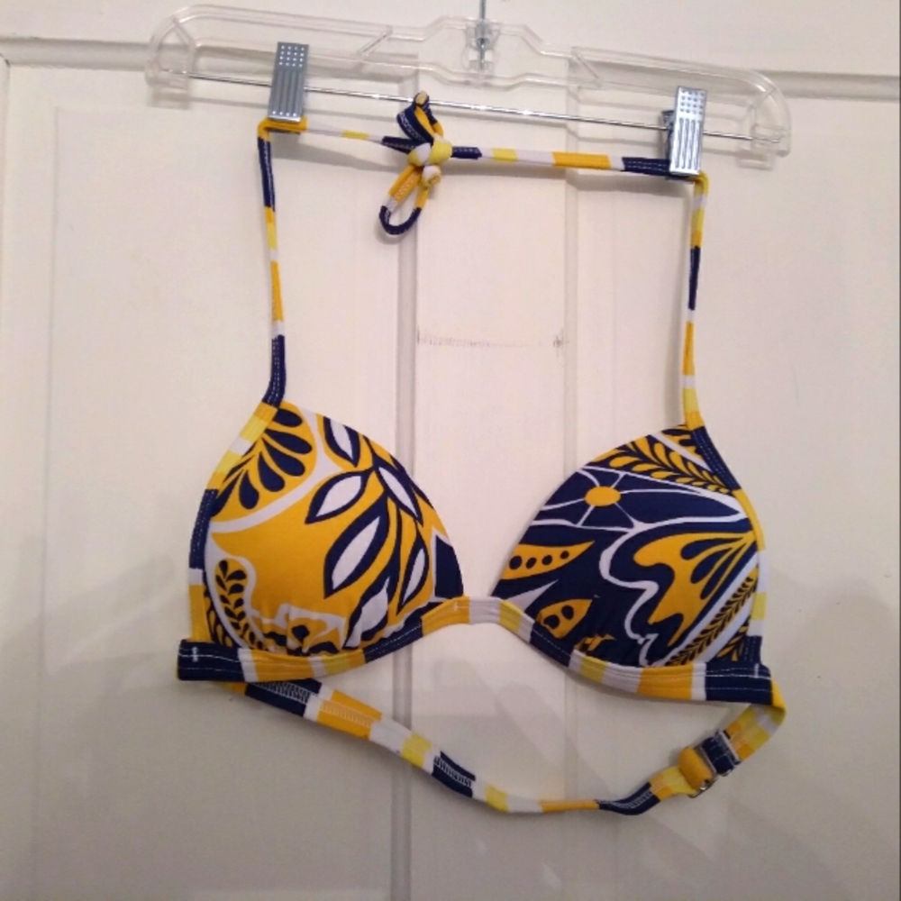 Yellow/Navy Halter Bikini Top